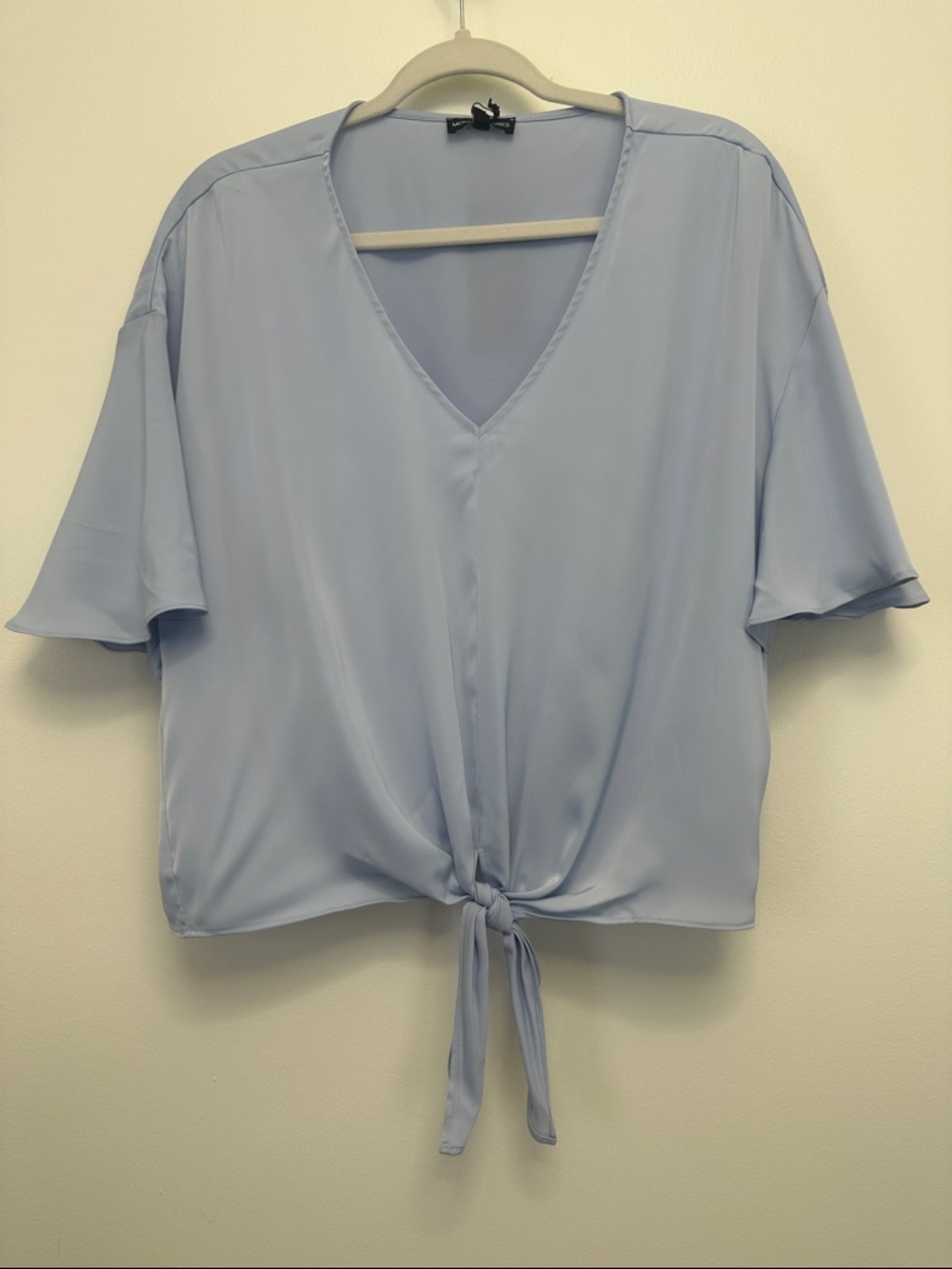 V-Neck Tie-Front Blouse in Light Blue